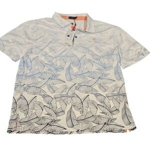 NEXT FLEX Mens Tropical Leaf Print Golf Polo Shirt XL Orange‎ Blue White NEW